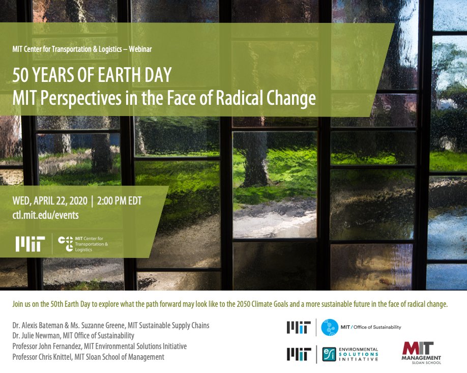 50 Years of Earth Day - The virtual session will explore ecological, political, technological, and industrial perspectives on the intersections of #sustainability, climate change, and innovation, what this means now and for the future. ctl.mit.edu/events/wed-042…