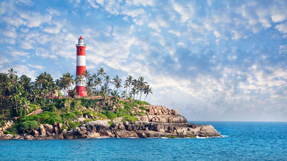 TravelinedCo's tweet photo. Kovalam Kerala: Kovalam is a small coastal town in the southern Indian state of Kerala, south of Thiruvananthapuram. At the southern end of Lighthouse Beach is a striped lighthouse with a viewing platform. https://t.co/kdovNUpJrc