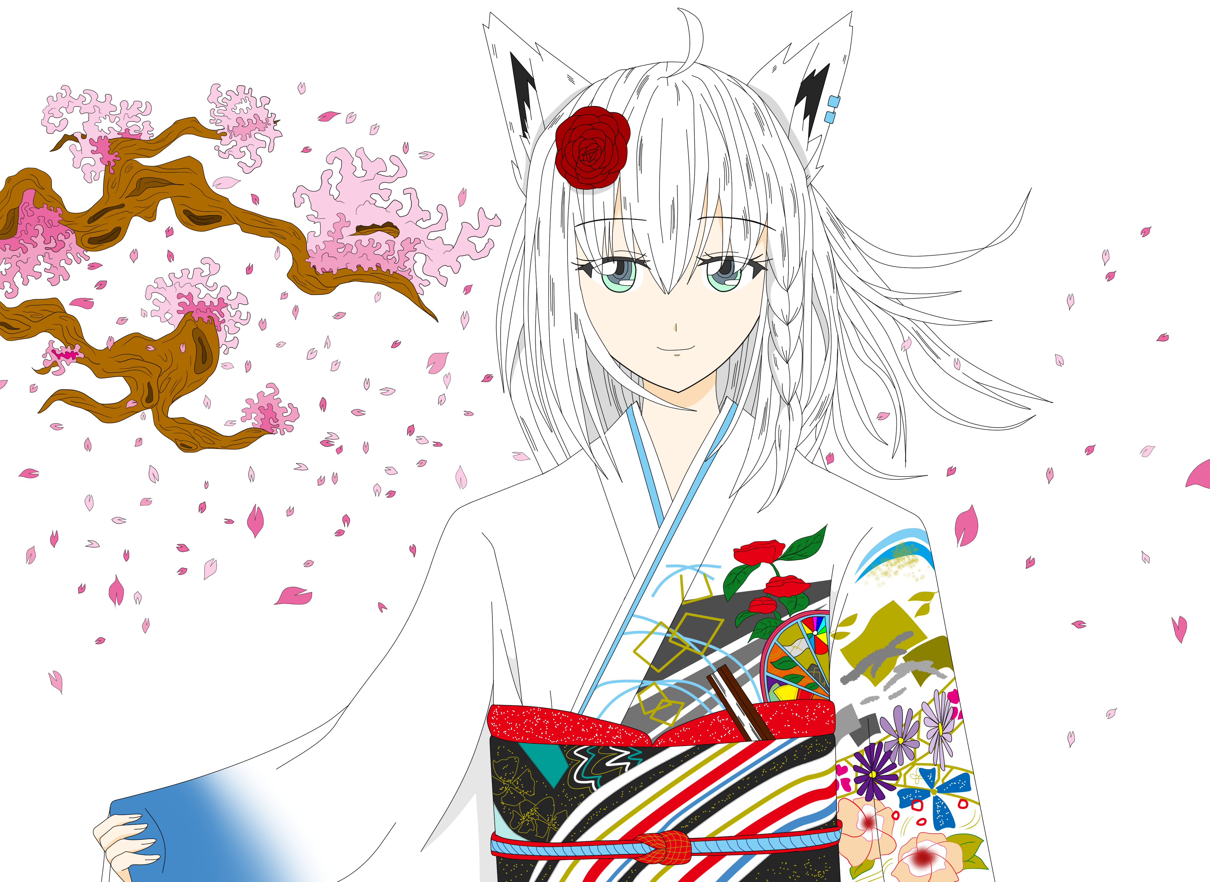 For Joyo その他 イラスト用 きょうのイラストを きものきーつね イラスト Vtuber ホロライブ 白上フブキ 和風 着物 春 花 桜 絵フブキ T Co E0miswwsiz Twitter
