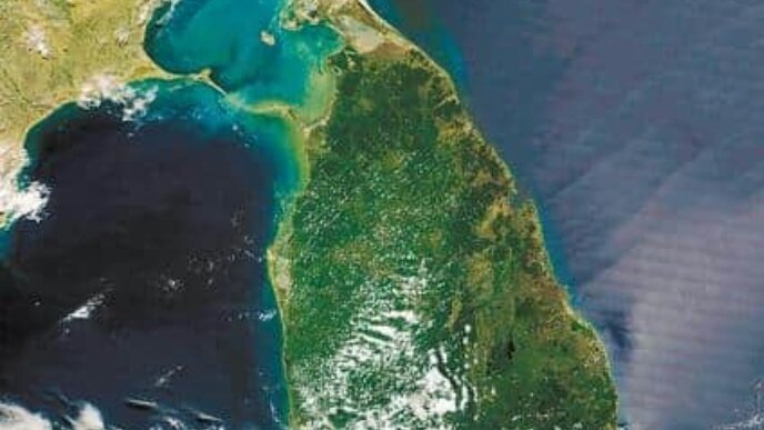 The bridge is 48 km long & separates the Gulf of Mannar from the Palk Strait. Some of the regions are dry and the sea in area rarely exceeds 3 ft in depth, thus hindering navigation. It was reportedly passable on foot until the 15th century, when cyclone broke the bridge in 1480.