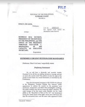 BREAKING: A petition was filed before Supreme Court seeking to compel President Rodrigo Duterte to disclose his health records since he assumed office. |  @anjocalimario