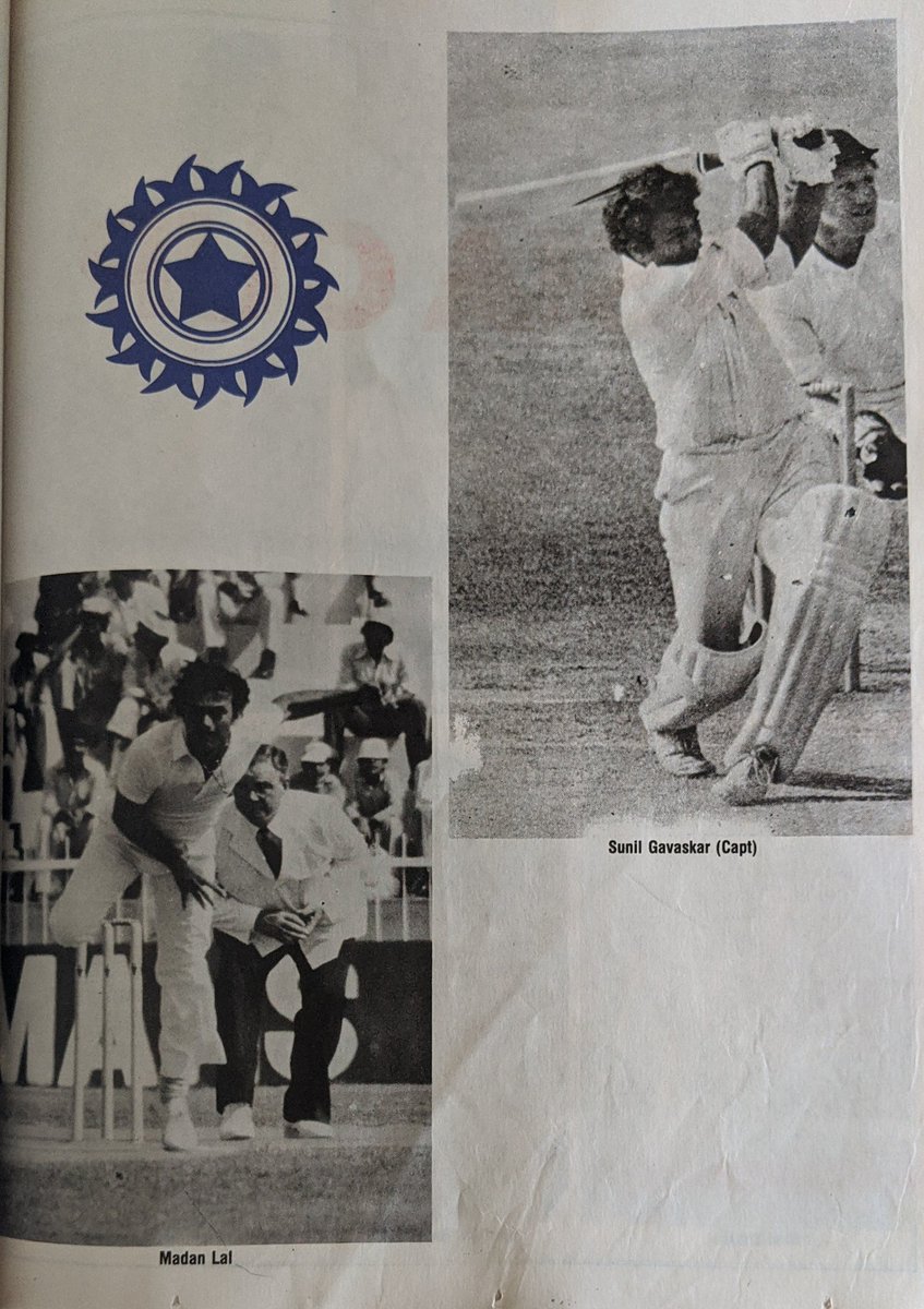 Kapil Dev opted out, to rest his knee. Gavaskar was back as captain, with  @MadanLal1983 as his deputy. India fielded a fairly young team with Maninder, Prabhakar,  @chetans1987 , Raju Kulkarni and Gulam Parkar
