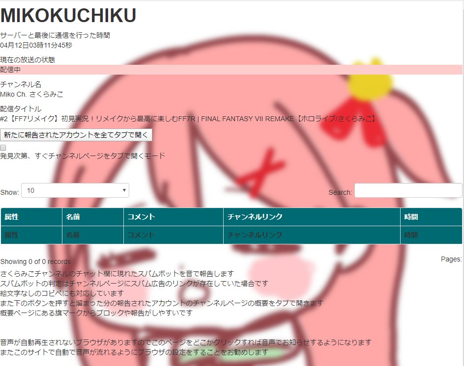 だぞ さいとうさん 自動スパム報告システムウェブアプリケーション公開します チャット欄に現れたスパムボットや連投したユーザーを音で報告します スマホでも動きますがiosは音が鳴らないです 詳しい使い方はリンク先の説明欄で御覧ください T だぞ さいとうさん 自動スパム報告システムウェブアプリケーション公開します チャット欄に現れたスパムボットや連投したユーザーを音で報告します スマホでも動きますがiosは音が鳴らないです 詳しい使い方はリンク先の説明欄で御覧ください T
