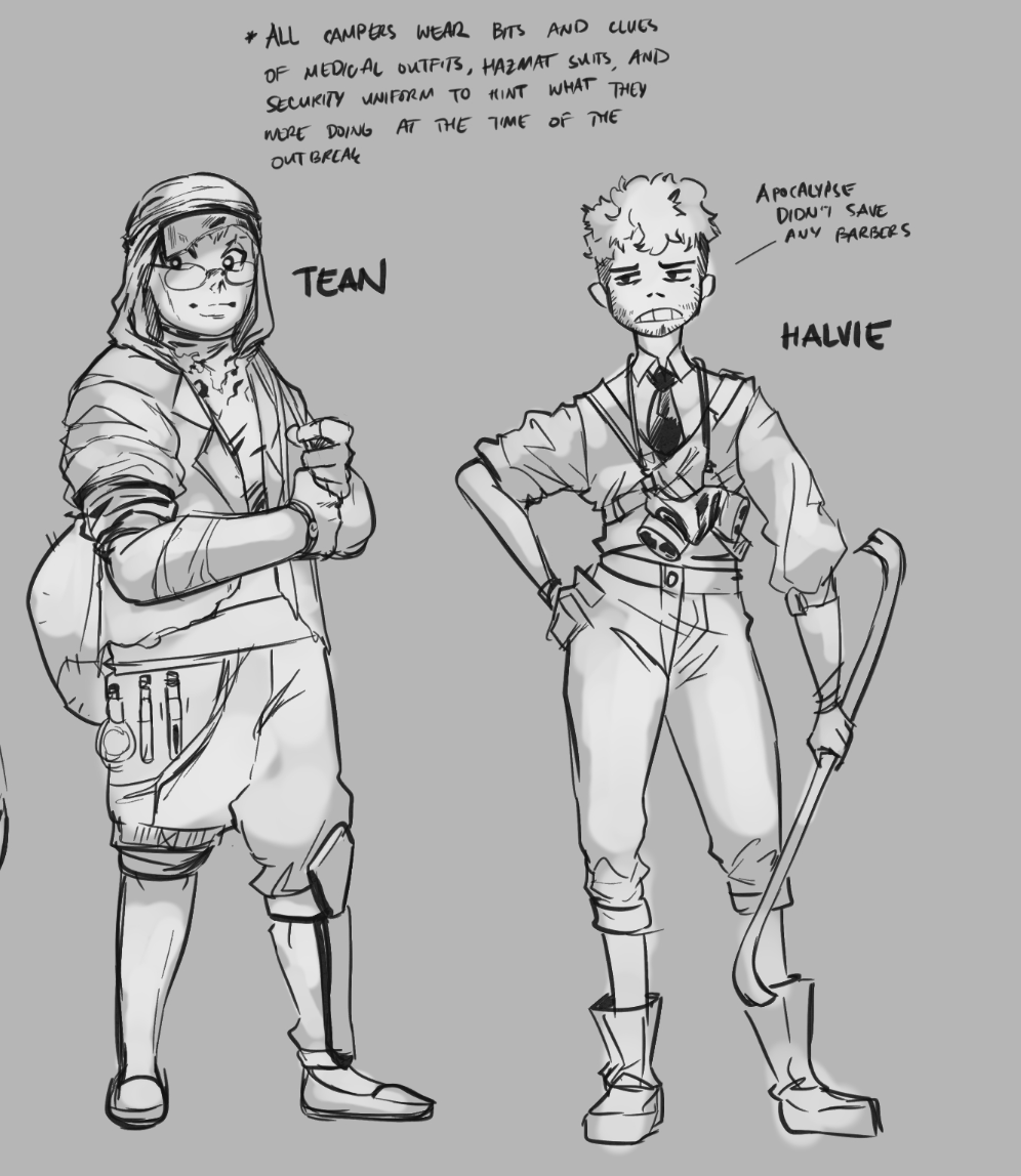 sketchy character concepts for something personal. I wanted to completely break from shapes and styles I usually do and it came out pretty novel ??? #artph 