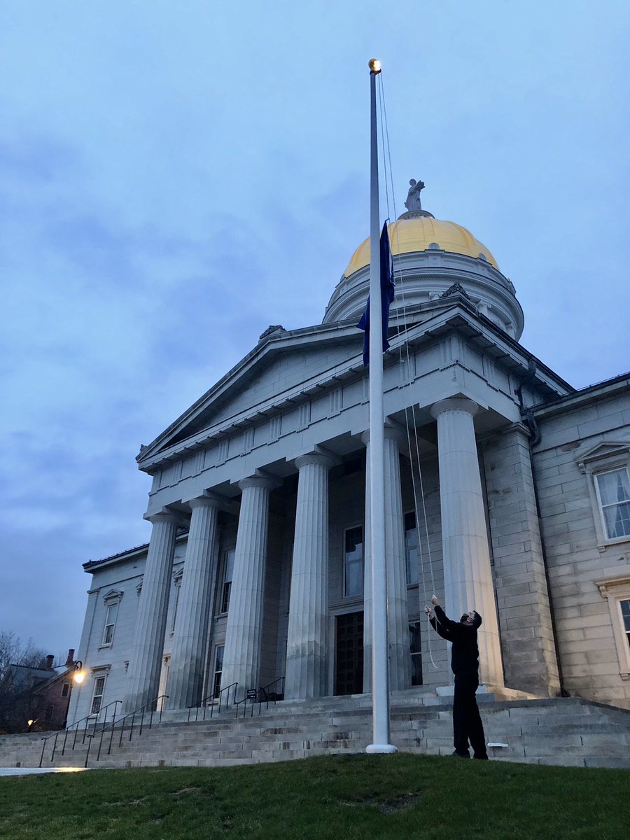 GovPhilScott's tweet image. This morning at sunrise, on behalf of all legislators who served with him, and the friends and family who admired him, I lowered the Vermont State Flag to half-staff in memory of former Representative Bernie Juskiewicz. Vermont is strong because of citizen-servants like Bernie.