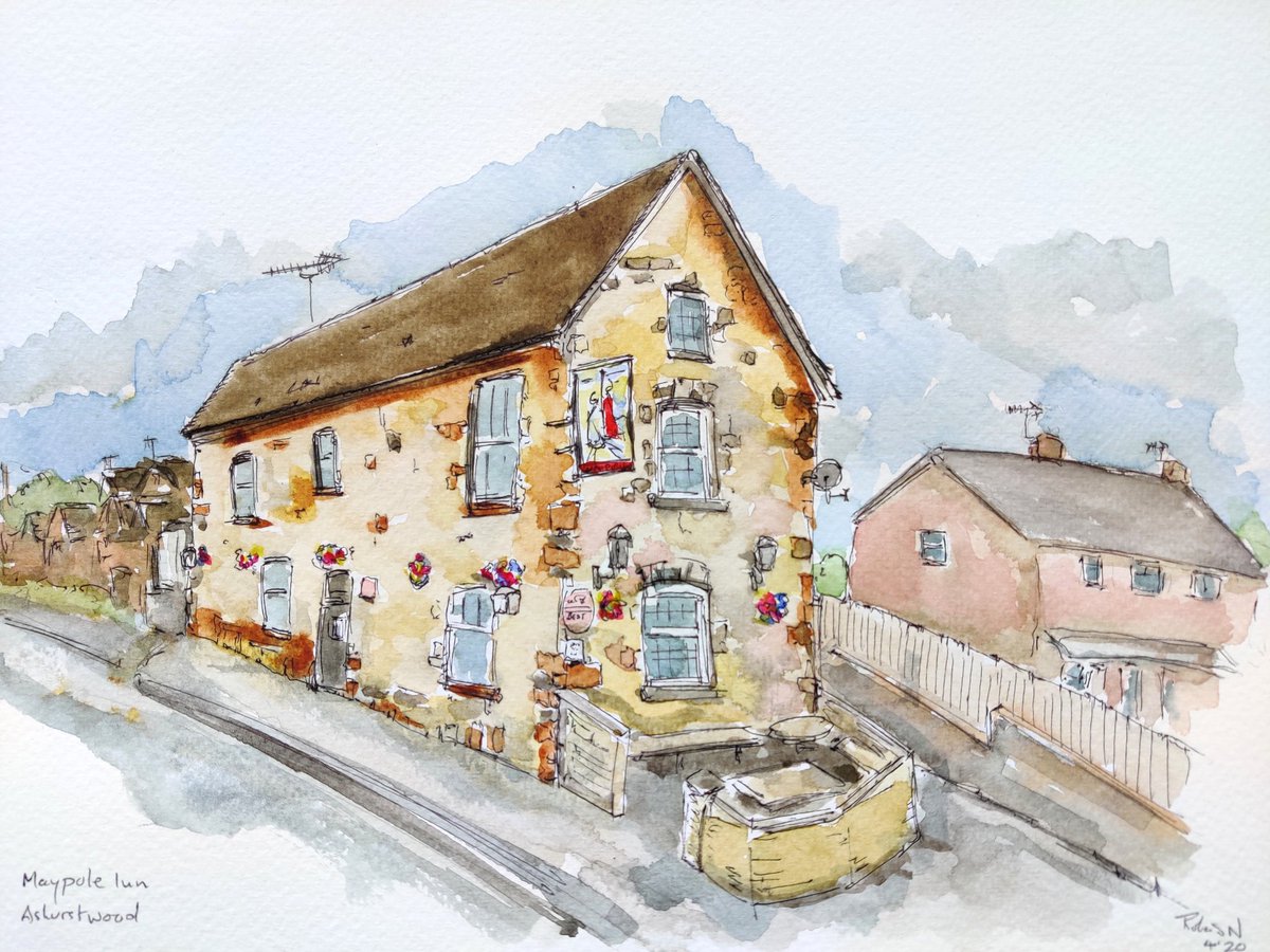 I don't normally sketch from photos but I was taken by this pub, the Maypole in Ashurstwood as suggested by an Instagram friend 
.
.
#Ashurstwood #pub #inn #beer #art #painting #facade #Sussex #watercolour #illustration