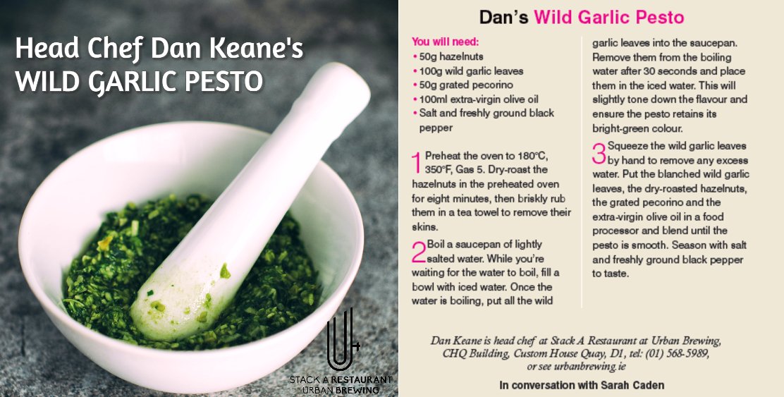 stack_a_dublin's tweet photo. Wild garlic is in season! Make this pesto with Head Chef Dan Keane’s recipe, featured on @TheSundayIndo. Also great for #meatlessMonday ! 🌱 https://t.co/6k0Ud4XdPM