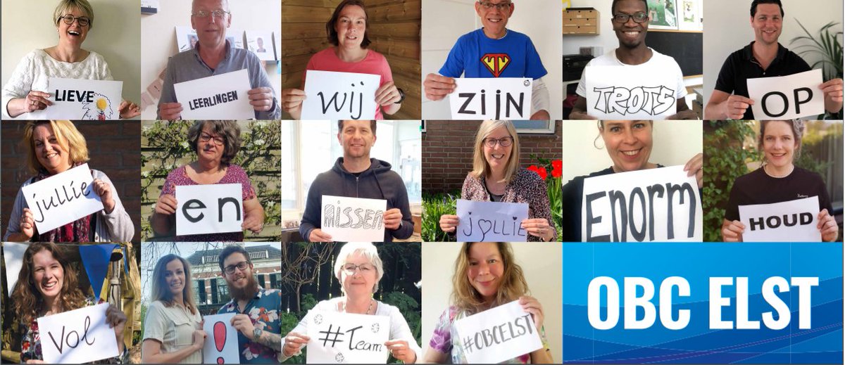 JohnArts15's tweet photo. De collega's van OBC Elst proberen hun leerlingen een hart onder de riem te steken:
"Lieve leerlingen, wij zijn trots op jullie en missen jullie enorm, houd vol! #team #OBCELST" ππ
Ik ben er trots op dat ik met zulke betrokken en lieve collega's mag werken! πππ https://t.co/xkVsT1bxV3