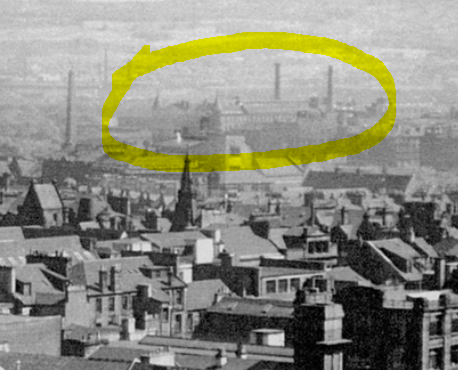 1. First up, just above the Tron Church steeple in the centre-right, you can see the castle-like turrets of something that's no longer there. The ornate Co-op Bakery that faced Glasgow Green from across the Clyde at the St Andrews suspension bridge. http://www.mitchelllibrary.org/virtualmitchell/image.php?i=12431&r=2&t=4&x=1