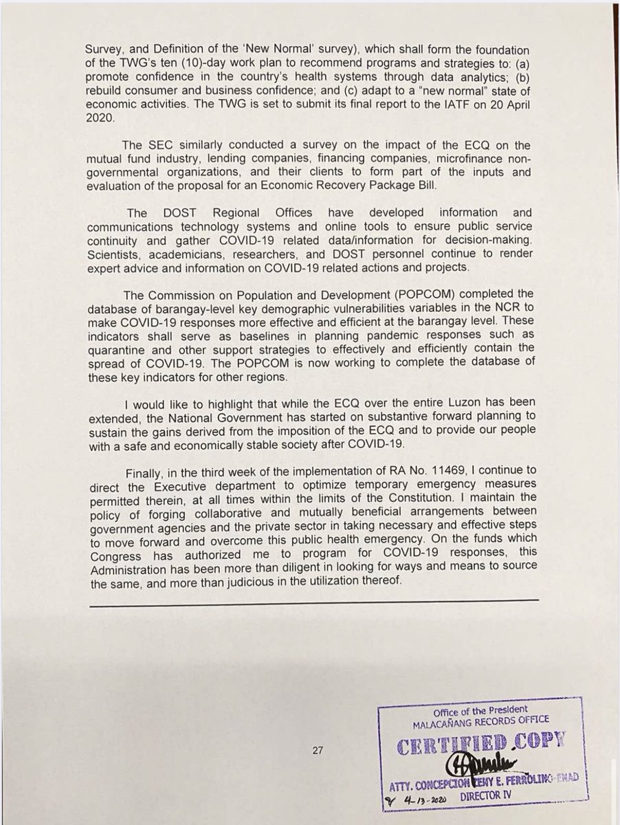 President Duterte’s third weekly report to Congress on the government’s response to the COVID-19 pandemic*End of thread