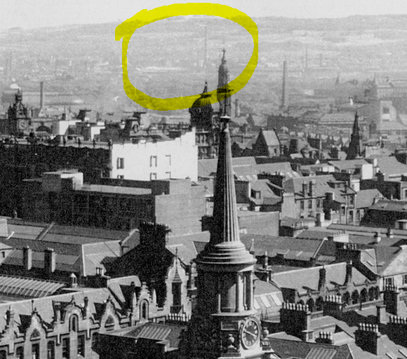 2. The line of spires right down the middle of the picture (Hutcheson’s Hospital, onion dome of the Tontine Building, & St Andrew’s In The Square) drew my eye to that massive chimney stack in the far distance, easily the tallest one in the whole shot. What was it?