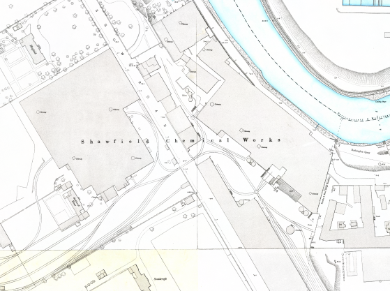 ...After a wee dig around on NLS maps (following the line of sight), this has to be the huge Shawfield Chemical Works. Opened in 1810 as a soap factory, it grew to become one of the biggest chemical plants in the world in the early 1900s:  https://canmore.org.uk/collection/595654