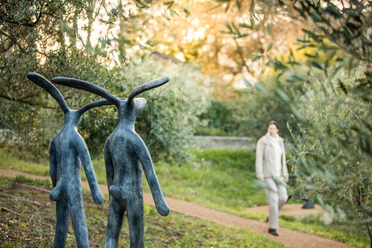 TokaraWine's tweet photo. If you have visited our #Stellenbosch farm, you will no doubt be familiar with the many #GuyDuToit 'Hare' sculptures dotted along the orchard walk which joins our Winery building and Delicatessen. Aren't they whimsical..? https://t.co/GfneH3ptp8