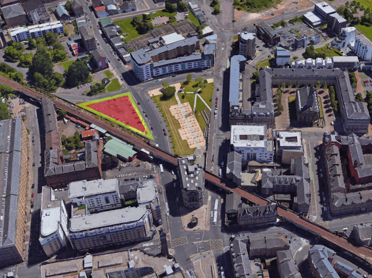 5. Rising a little bit east of the Tolbooth Steeple, there’s a long row of tenement rooftops, crowned by a ornamental cupola on the corner nearest Glasgow Cross. Today, this isn’t much more than the car park at Molendinar Street (named after...