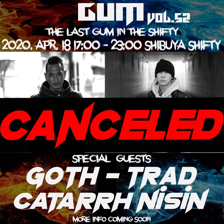 PAKINorSMA's tweet photo. 今週に予定していたShiftyでの最後のGUM、昨今の情勢を鑑みて、中止とさせていただきます。。。
出演者の皆さん、そして来てくれるお客様の健康や背負ってるものに対して、何かあったときに責任負えないなと。
またどこかで！ https://t.co/GSfpxnTo1p