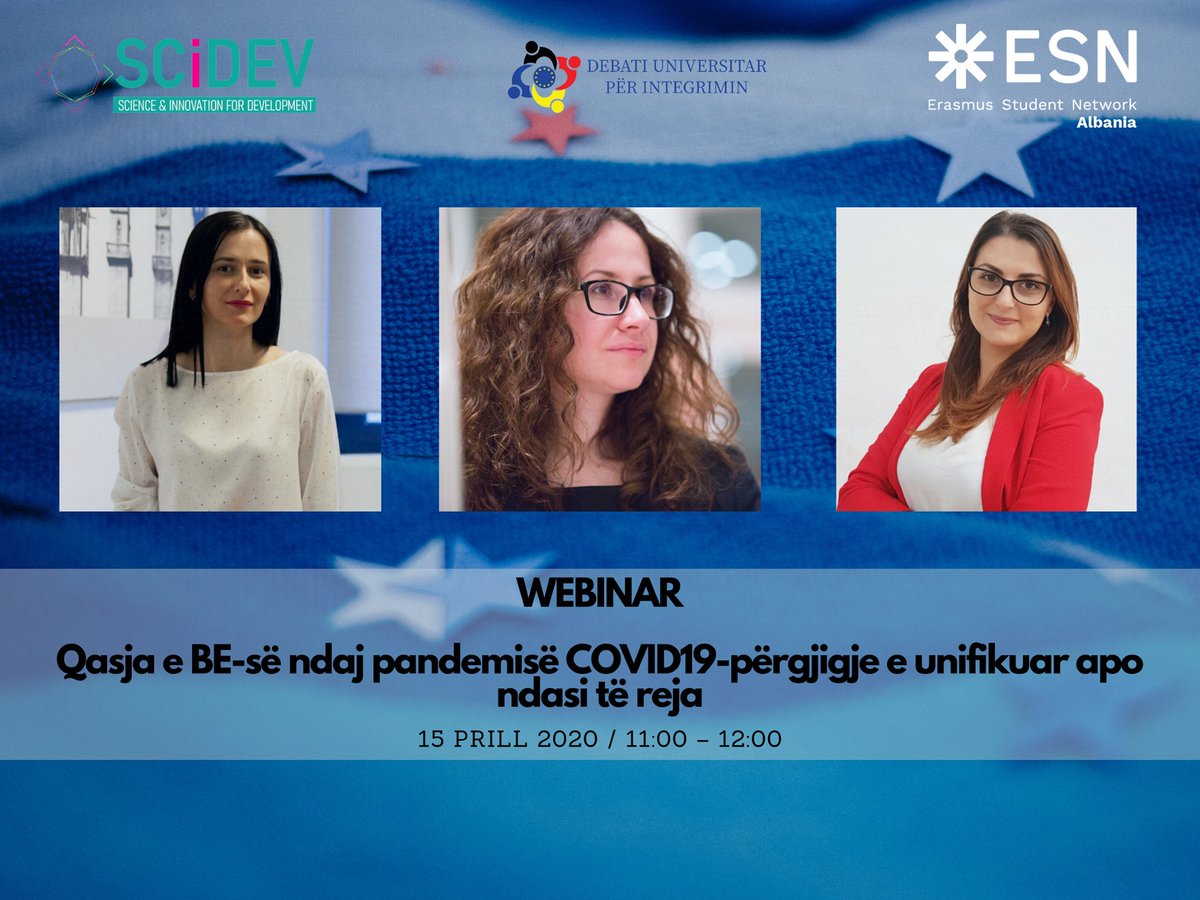 BlerjanaB's tweet photo. β‘οΈ This Wednesday #Webinar on #EU #Responses to #COVID19 with @GentiolaMadhi & @lut_jona #SCiDEV #ESNTirana #THISisESN #debatelab #standoutanddebate #EUresponses #webinar
Register here: https://t.co/mTctnz6JyT π https://t.co/ebRtcCgJnn