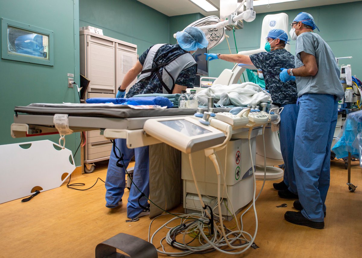 Images dated: 04/11/2020  http://WWW.GEORGE.NEWS USNS Mercy Sailors Treat Patient. Mercy deployed in support of the nation's COVID-19 response efforts, and will serve as a referral hospital for non-COVID-19 patients.