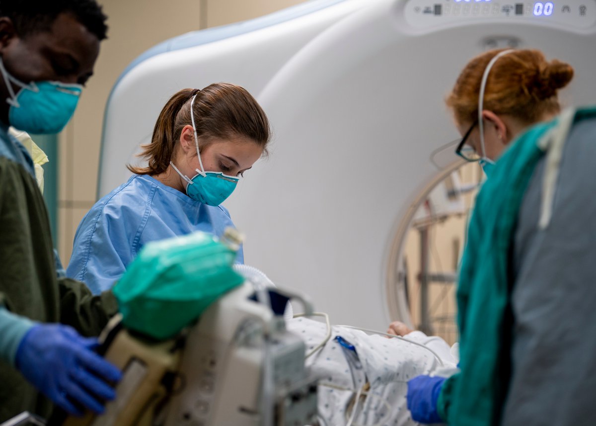 Images dated: 04/11/2020  http://WWW.GEORGE.NEWS USNS Mercy Sailors Treat Patient. Mercy deployed in support of the nation's COVID-19 response efforts, and will serve as a referral hospital for non-COVID-19 patients.