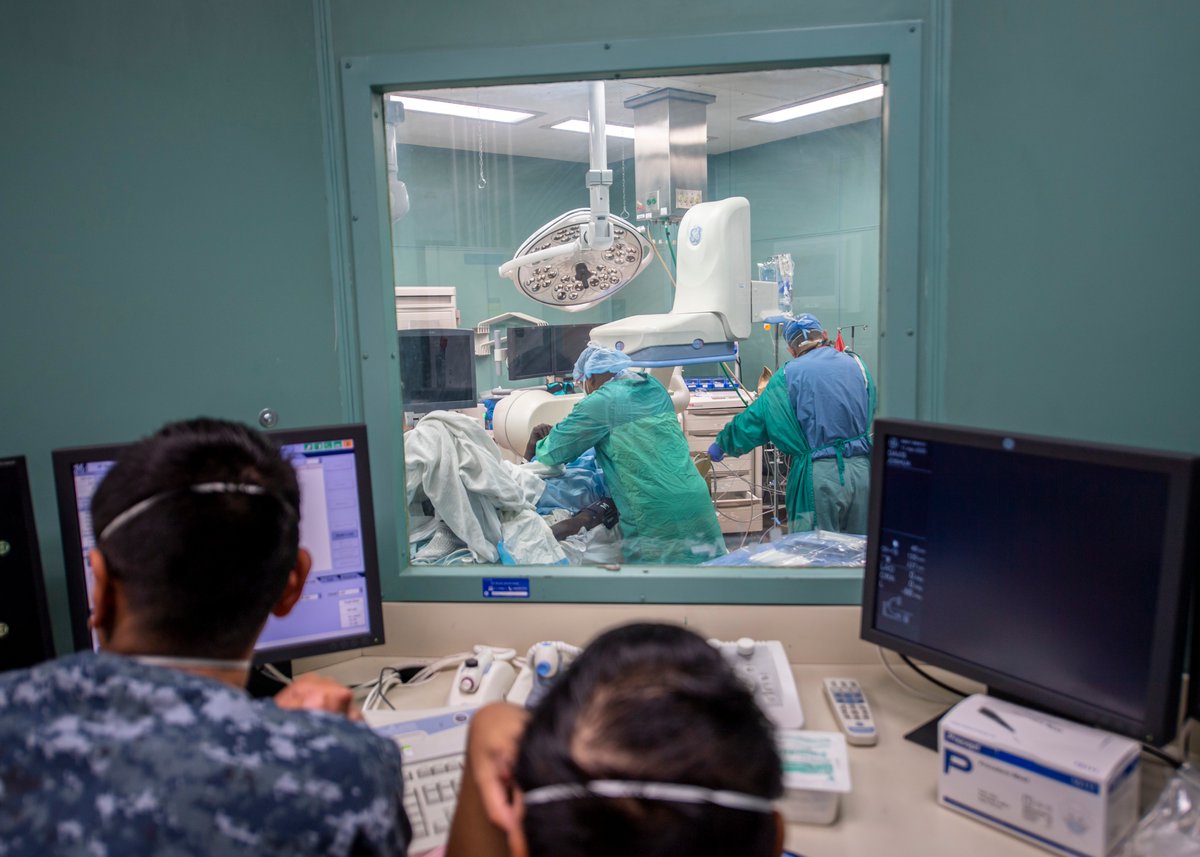 Images dated: 04/11/2020  http://WWW.GEORGE.NEWS USNS Mercy Sailors Treat Patient. Mercy deployed in support of the nation's COVID-19 response efforts, and will serve as a referral hospital for non-COVID-19 patients.