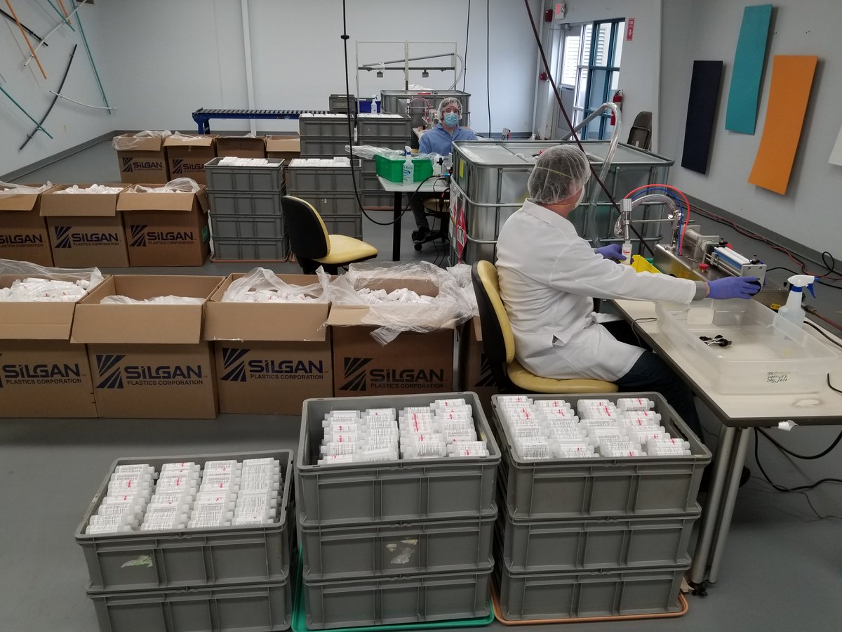 BioSciLabsRI's tweet photo. We knew we had to step up when 
@GovRaimondo
 called for local businesses to help if possible during COVID-19. We found a way to produce + quickly scale production of emergency hand sanitizer for local hospitals + nursing homes. Already produced 1 million ounces + not stopping! https://t.co/lRXg1s3K76