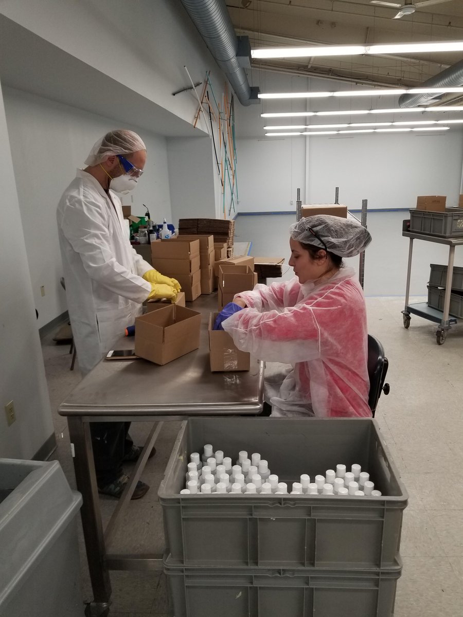 BioSciLabsRI's tweet photo. We knew we had to step up when 
@GovRaimondo
 called for local businesses to help if possible during COVID-19. We found a way to produce + quickly scale production of emergency hand sanitizer for local hospitals + nursing homes. Already produced 1 million ounces + not stopping! https://t.co/lRXg1s3K76