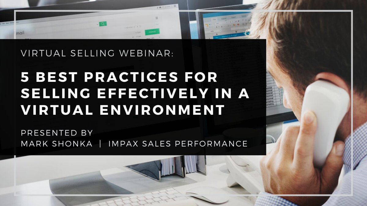 MarkShonka's tweet photo. Really excited to kick off our first Best Practices for Selling Virtually webinar in 2 hours. We're getting tactical, because sales doesn't stop because we're stuck at home! #impaxsalesperformance https://t.co/AWKoTe7GSz