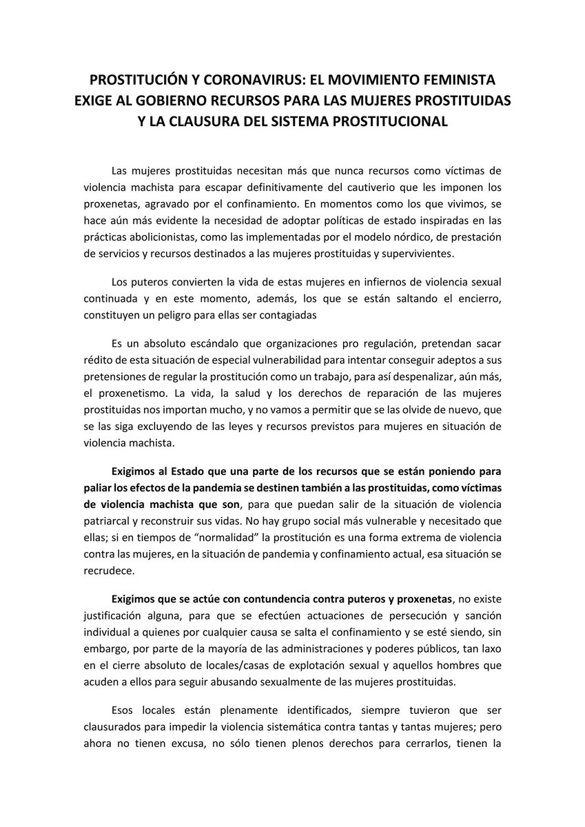 FrontPv's tweet photo. "ME SUMO A LA PETICIÓN AL GOBIERNO DE POLÍTICAS ABOLICIONISTAS"
Unamos nuestras voces para exigirle al Gobierno que actúe con diligencia ante esta forma extrema de violencia machista. 
#YoMeSumo
#AboliciónProstituciónUrge
#LeyAbolicionistaYa 
#ClausuraSistemaProstitucional https://t.co/lx21d5mL6p