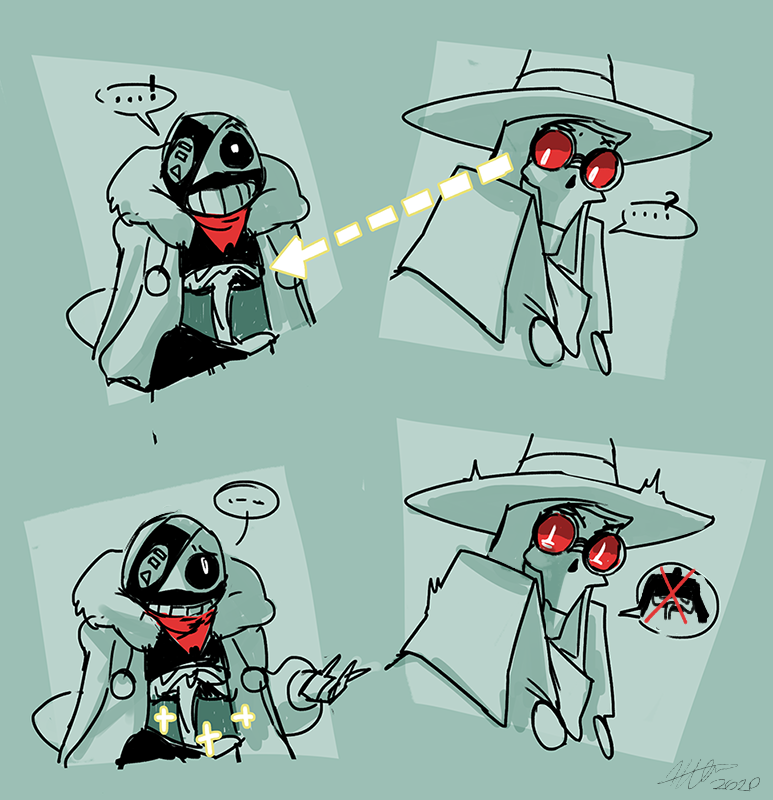PudgyChee's tweet photo. Sometimes you just wanna do something quick and dirty. For @wishingstarjar and a continuation of how I thought Rewind and Snare's first meeting might go. >_> Bare bones are a no-no for toll hunters! #huntertales #undertaleAU #underewind #sansAU #papyrusAU #quickanddirty https://t.co/nZInH8IpKu