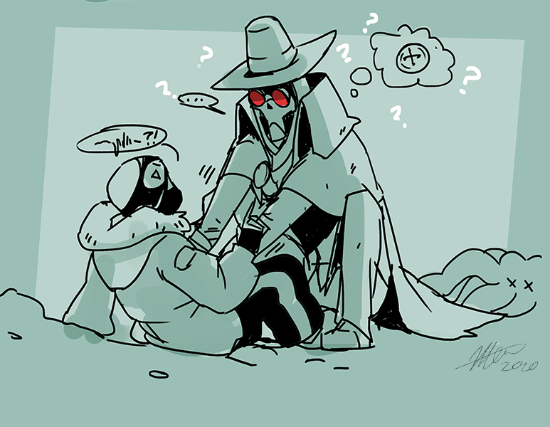 PudgyChee's tweet photo. Sometimes you just wanna do something quick and dirty. For @wishingstarjar and a continuation of how I thought Rewind and Snare's first meeting might go. >_> Bare bones are a no-no for toll hunters! #huntertales #undertaleAU #underewind #sansAU #papyrusAU #quickanddirty https://t.co/nZInH8IpKu