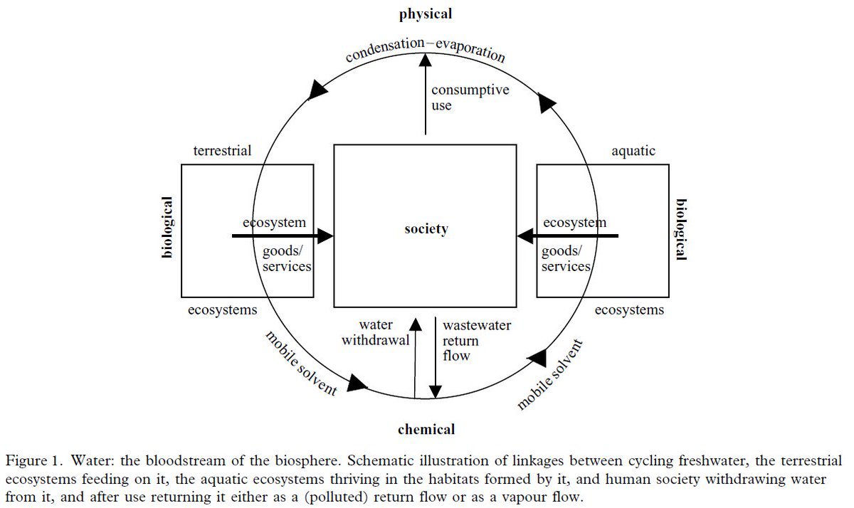 Societies are part of the biosphere, nourish from and have an impact on it.See the conceptual framework of Falkenmark (2003)  https://www.ncbi.nlm.nih.gov/pmc/articles/PMC1693285/pdf/14728797.pdf