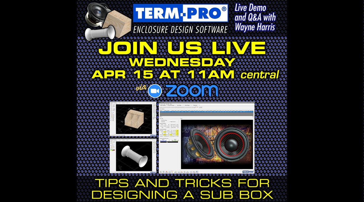 termlab's tweet photo. Join us for a LIVE Term-PRO Enclosure Design Software Demonstration!  Apr 15, 2020 11:00 AM Central Time. 
(9am California / 5pm UK / 6pm Europe and South Africa / 7pm Greece and Russia)
Join Zoom Meeting: https://t.co/XD3R0wJ2NG
Meeting ID: 911 5225 0247
Password: bass #termpro https://t.co/2qGUOTlMfE