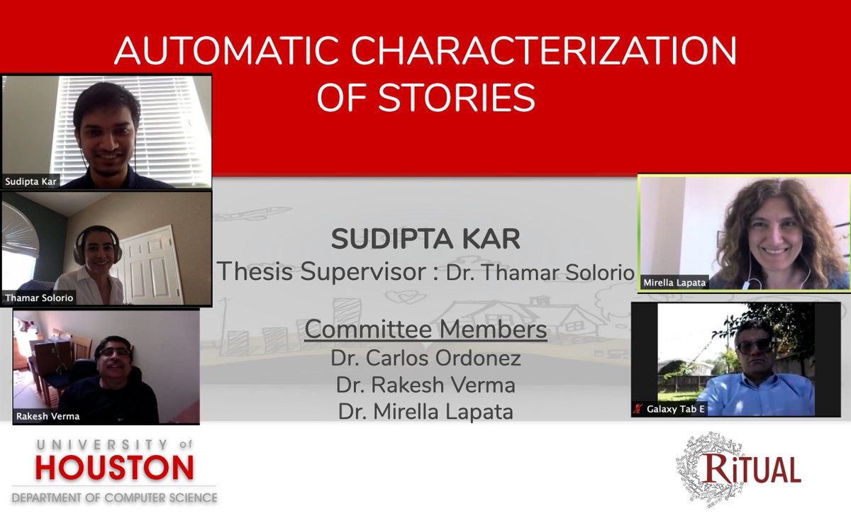 thamar_solorio's tweet photo. I'm thrilled to announce that Sudipta Kar @cryptexcode successfully defended his PhD dissertation. Many congratulations Dr. Kar! Thanks for these five years of wonderful collaborations! @RiTUAL_Lab Thank you to the committee members as well for all their feedback! https://t.co/vsuOG0Aexm