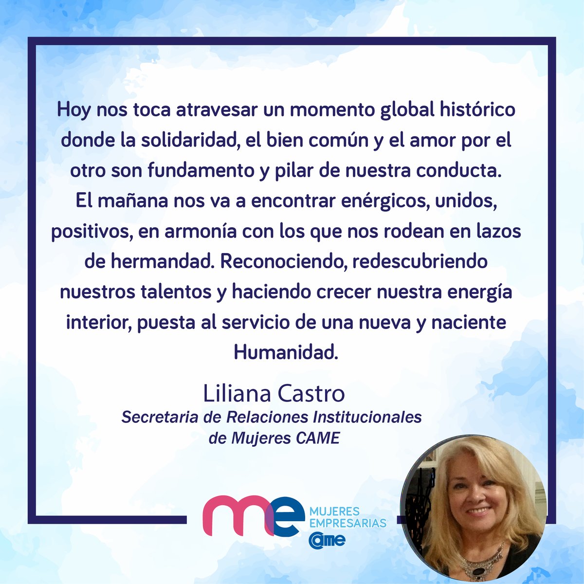 CAMEMujeres's tweet photo. “Hoy nos toca atravesar un momento global histórico donde la solidaridad, el bien común y el amor por el otro son fundamento y pilar de nuestra conducta”, este mensaje nos deja @Lilianar_Castro, secretaria de Relaciones Institucionales de Mujeres @redcame. https://t.co/pwSu1Ik4gL