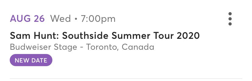 KX96's tweet photo. 🚨FYI🚨 @SamHuntMusic #SouthsideSummerTour at @budweiserstage has been rescheduled to August 26th! If you have tickets, keep them for the new date!🤠 -Screenshot directly from https://t.co/eC7YzteXWH https://t.co/Ua6AEFgVBs