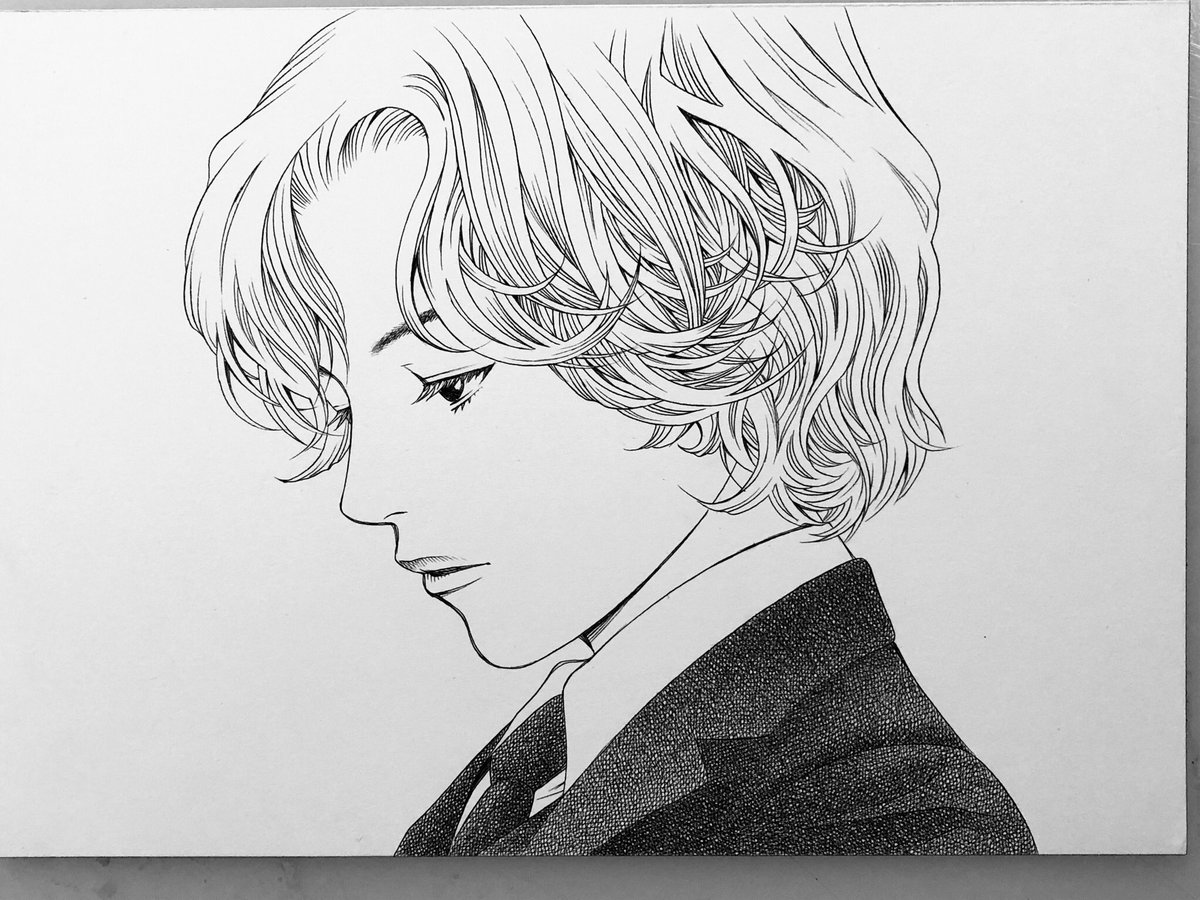 大昔の下手な絵でお目汚ししてしまったお返しとして、初期の萩尾先生の漫画に出てくるような、ベニスに死すのビョルンアンドレセン風美少年をペン画で描いてみる。 