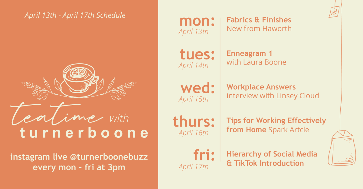 Which Teatime are you most excited for this week?

Join us on our Instagram at 3pm for #teatime with #teamturnerboone!