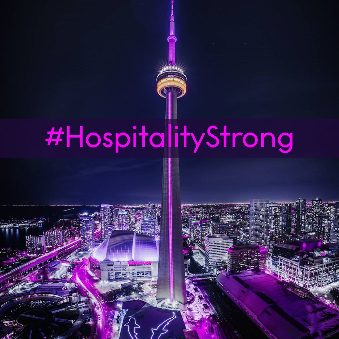 Tonight major Toronto landmarks, venues and hotels will turn purple in support of the hospitality workers affected by job loss due to COVID-19. Toronto joins other cities across North America in going purple, as part of the #HospitalityStrong campaign