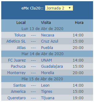 Calendario jornada 2 eLigaMx