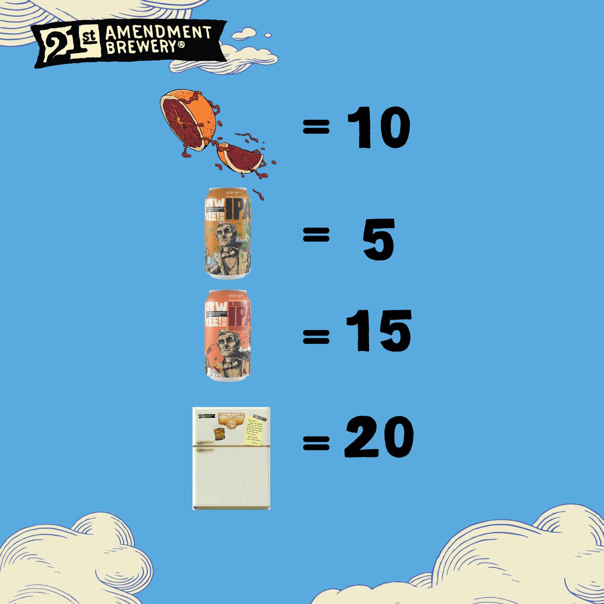 21stAmendment's tweet photo. CONGRATULATIONS
To everyone that answered 215!!
Order of operations tells that you always multiply before you add. Therefore the final equation was: 15 + 40 x 5 = 215🎉
Thanks for playing along! 🍻🍉
#brewfree #stayhome #staysafe #beer #craftbeer https://t.co/UyDdLE1uxi
