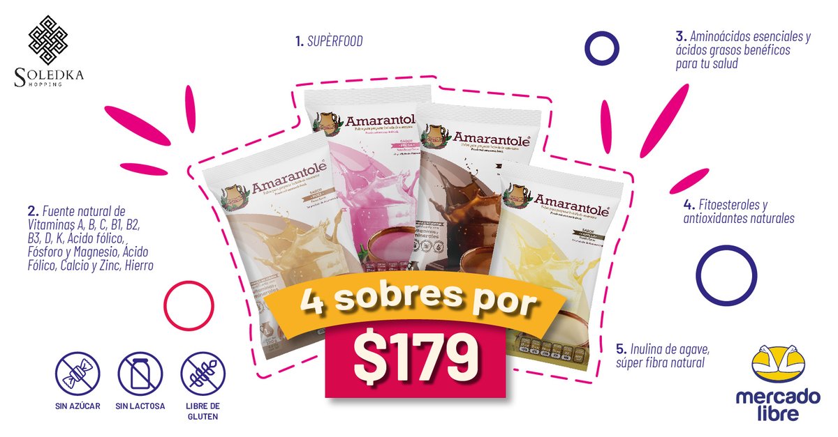 SoledkaS's tweet photo. Cuida tu alimentación y nútrete con este superfood
Deja atrás las malteadas que ponen en riesgo tu salud y comienza a cuidarte de forma natural.
Conoce Amarantole 4 deliciosos sabores:
Chocolate, Fresa, Vainilla y Nuez
Libre de lactosa, gluten, sin azúcar añadida
☎️5512091260 https://t.co/37pwLYOSw8
