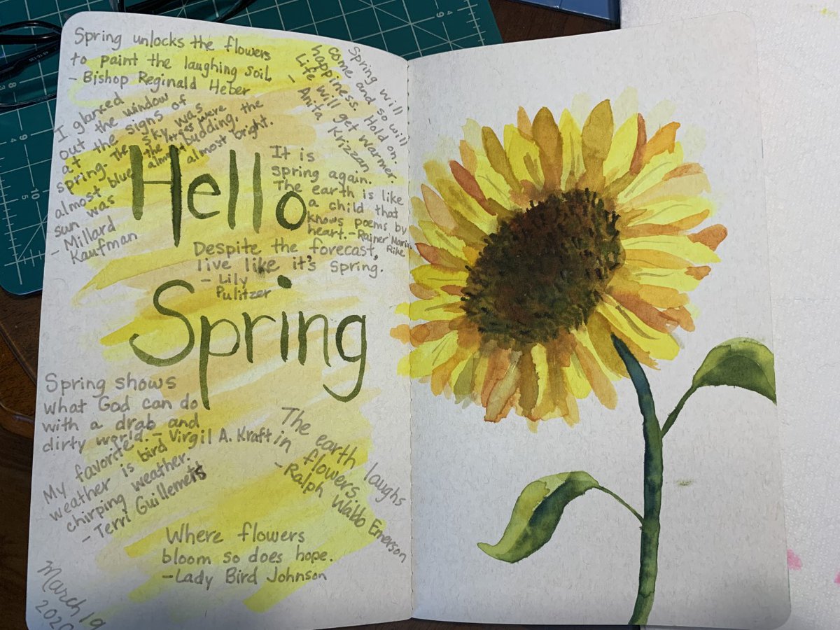 Welcoming spring! I used watercolors to paint a sunflower and added a few quotes! #VirtualSpiritWeek #MakerMonday #PipersApartTogether 
@es_parkside @TeresaLky3 @letsgomakeart #letsmakeart