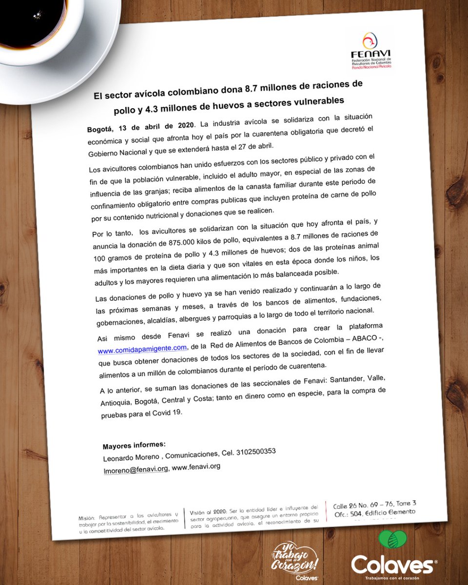 colavescol's tweet photo. Nuestro equipo Trabaja con el Corazón 💙 y nuestra industria no es ajena a ello. Con orgullo y emoción, compartimos el apoyo que desde la industria, hemos generado para aportar a nuestro país, ademas del compromiso por mantener una actividad que NUTRE a un país. Somos Colaves. https://t.co/4WKc9cO23D