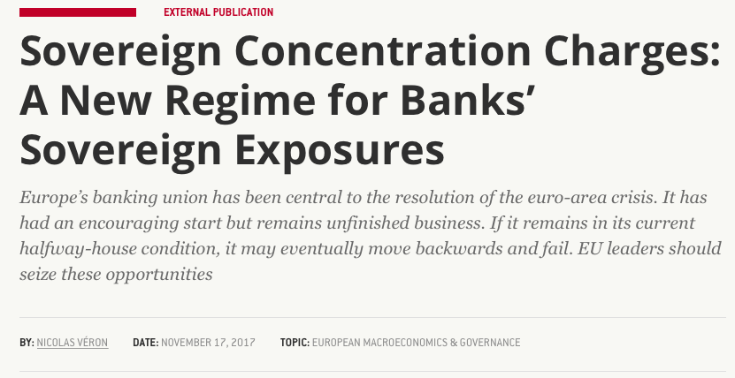 Si beaucoup a été fait en matière de régulation financière après la crise de 2008, ce problème là est donc loin d’avoir été réglé. Des propositions ont été formulées (par exemple par  @Bruegel_org) mais les Etats endettés bloquent, par peur de fragiliser leur financement.