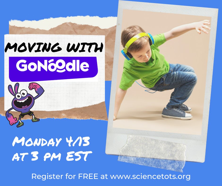 sciencetots's tweet photo. It's time to get moving #ScienceTots!
Join us at 3 pm EST for a special session of @GoNoodle in which we will use our own app created on @scratch that will reward us for our movements!
Register for FREE at https://t.co/7ntODRKT9z
#distancelearning #Move #STEM #STEMed https://t.co/Ojxkenkj4M