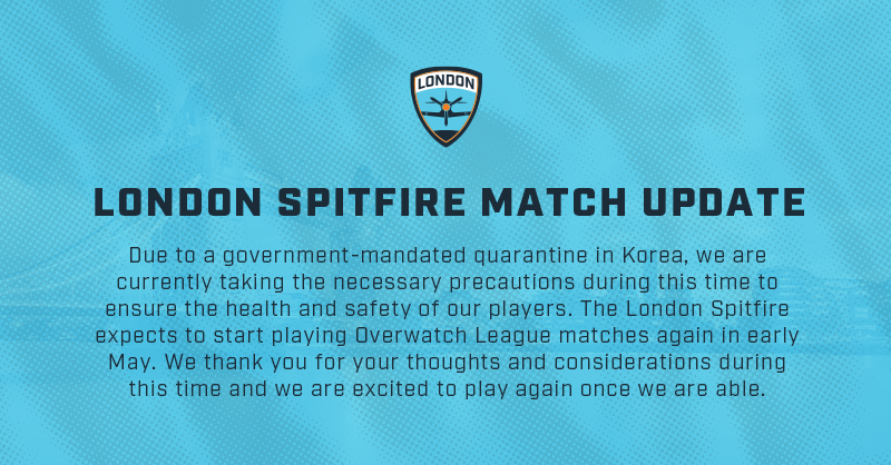 Spitfire's tweet photo. Update regarding Spitfire matches: https://t.co/h01pawrzKH