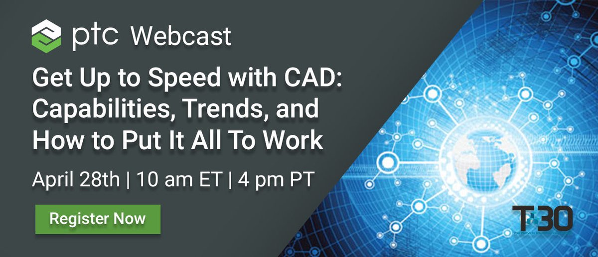 TechThirty's tweet image. In the fast-changing world of product design, it’s hard to keep up. Join PTC&apos;s #webcast and &quot;Get Up to Speed with #CAD: Capabilities, Trends, &amp;amp; How to Put It All To Work.&quot;

Register here now: ow.ly/sUKR50yLvho