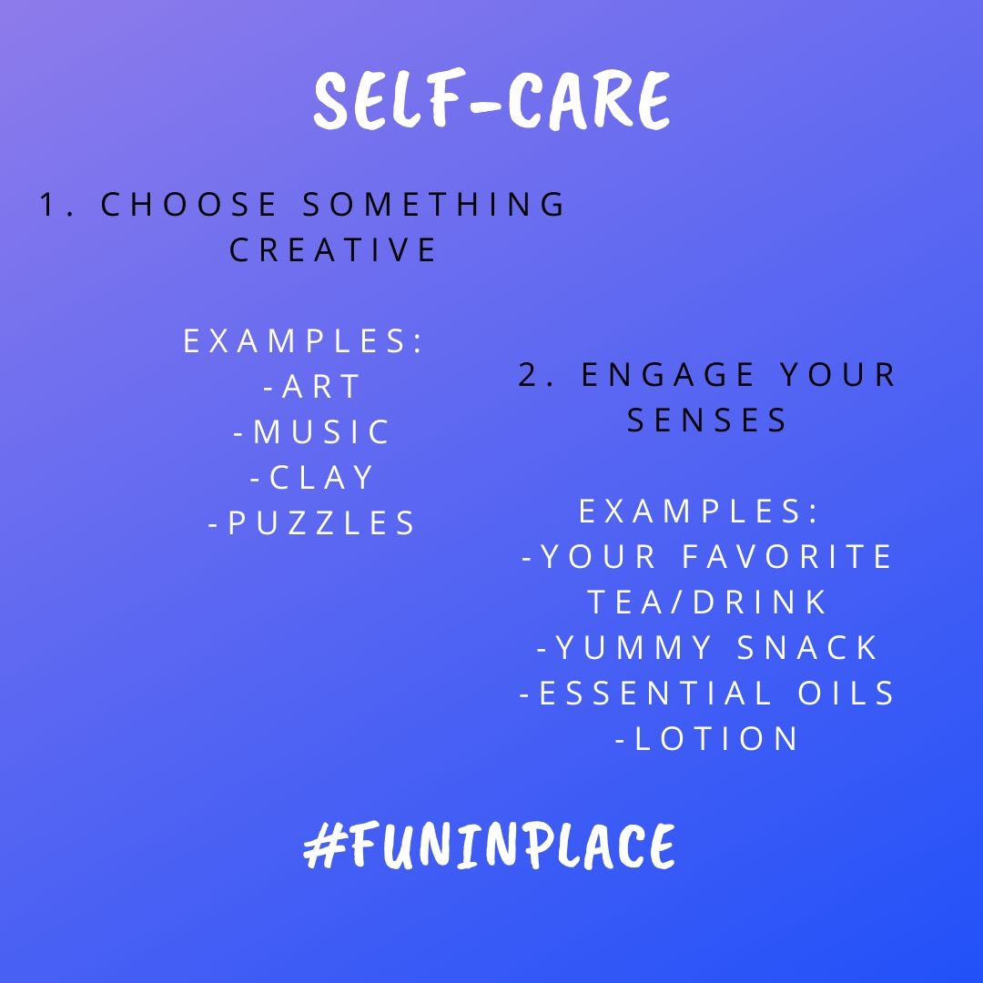 rleparks's tweet image. Did you know, that self-care is extremely important, especially during these unprecedented times!  We&apos;ve put together some ideas that are easy to do, but can make a big impact! Show us how you self-care! #funinplace