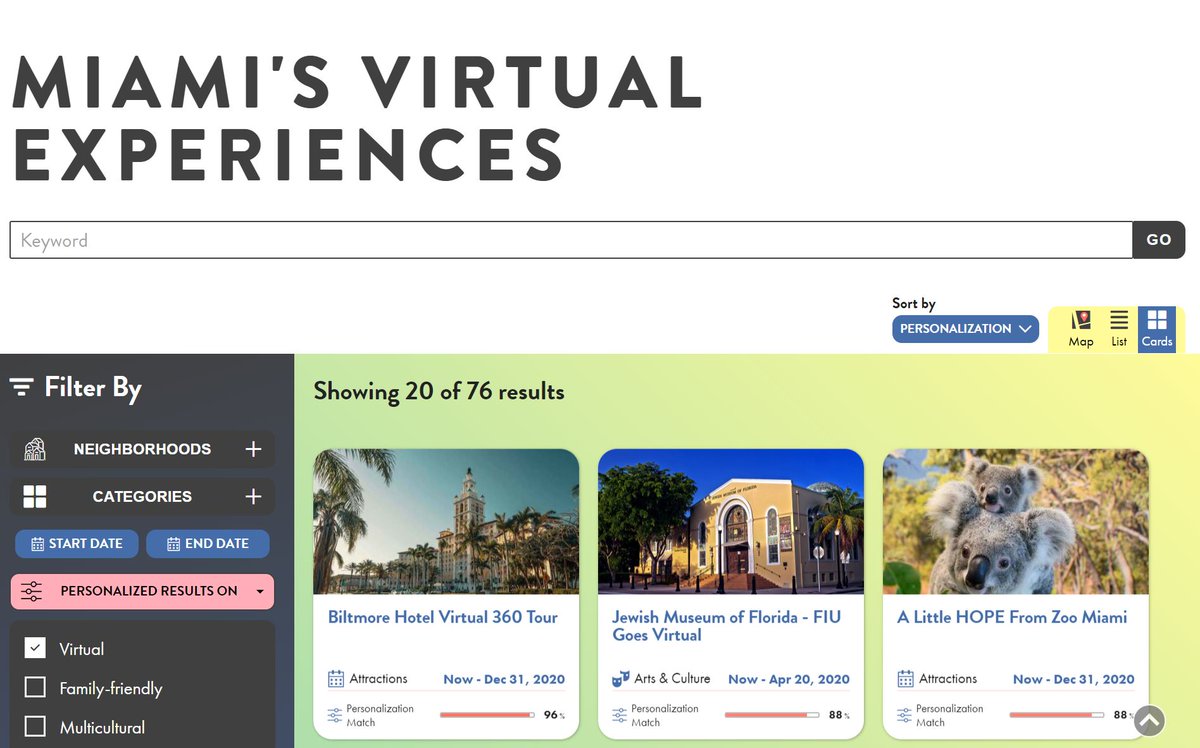 TheMiamiBeachCC's tweet image. Explore these virtual experiences, along with live webcams and virtual tours of Miami’s world class museums, attractions, national parks, beaches and more! @GreaterMiamiCVB @MiamiandBeaches @MiamiBeachNews 
miamiandbeaches.com/search/?filter…