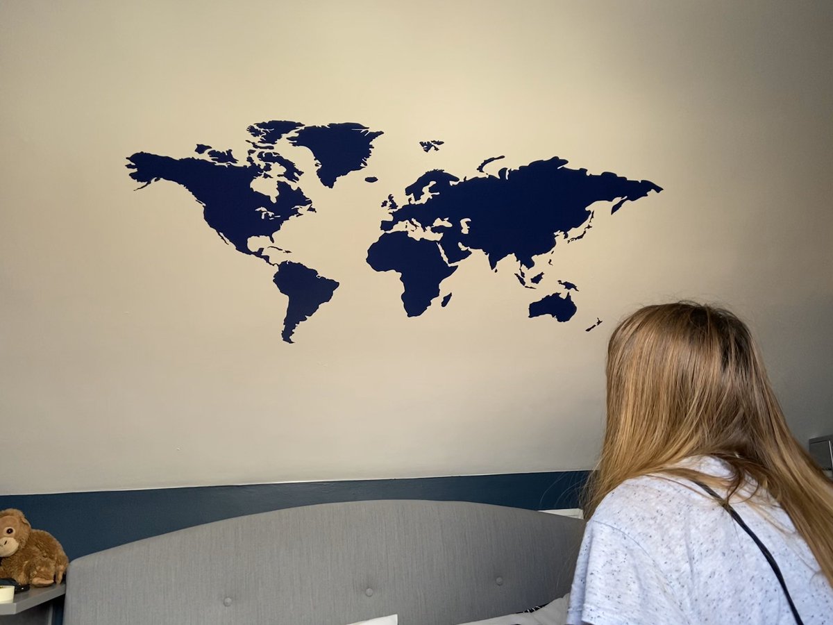 Today’s mini project includes putting up the <a href="/WallbossUK/">Wallboss</a> world map we bought...in October!
Certainly wasn’t easy on our sloped attic ceiling...but it sure is pretty! We can’t travel- but we can plan!
#OddJobs #StayHome #WorldWatching #AdventureIsOutThere