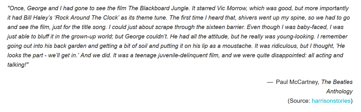 Paul talking more about him and George learning songs on the guitar and when they went to see Blackboard Jungle.